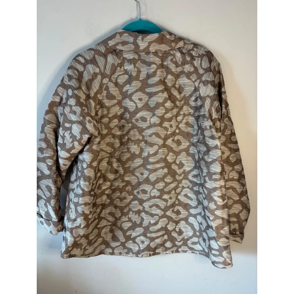 Lafayette 148 New York Tan Animal Print Hook Eye Jacket Petite P Cotton Blend